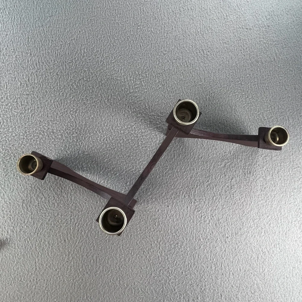 Vintage Danish Teak Style Articulated Folding Wood Brass 4 Light Candelabra MCM